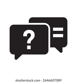 Question and answer chat icon with speech bubbles for customer support FAQ section and getting help or information from a helpdesk vector solid glyph icon