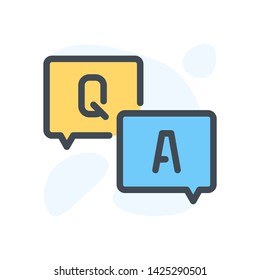 Question and Answer color outline illustration. Help and FAQ vector illustration on the white background.