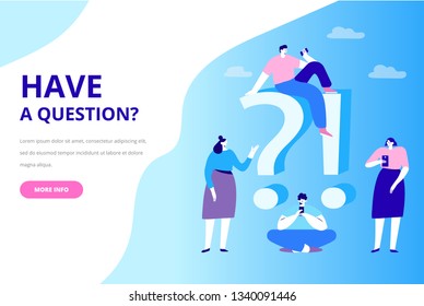 Question and answer concept illustration. People asking to support center.  Flat vector characters.