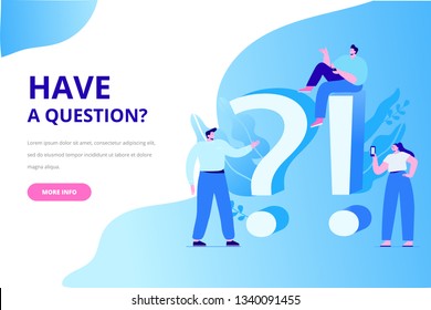 Question and answer concept illustration. People asking to support center.  Flat vector characters.