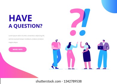 Question and answer concept illustration. People asking to support center.  Flat vector characters.