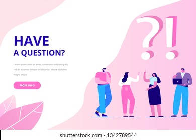 Question and answer concept illustration. People asking to support center.  Flat vector characters.