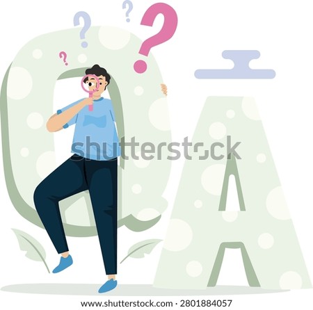 Question and answer FAQ illustration featuring users exchanging questions and answers through an interactive help platform. Ideal for customer support, knowledge bases, help centers, online communities, websites, and mobile applications.