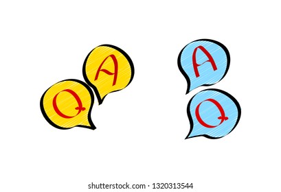 Question & Answer flat bubble icons in doodle style. Vector illustration.