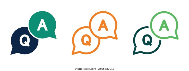 Question and answer glyph icon. Vector set of frequently asked question icons for support, inquiries, discussions, and speech bubbles, perfect for graphic design.