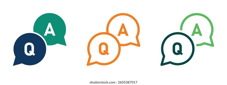 Question and answer glyph icon. Vector set of frequently asked question icons for support, inquiries, discussions, and speech bubbles, perfect for graphic design.