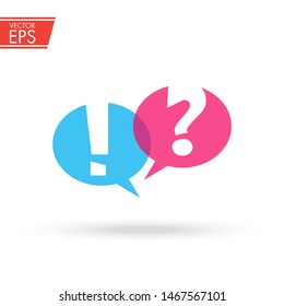 Question and answer icon. Chat bubble illustration. Speech communication sign. Ask help concept. Discussion dialog pictogram. FAQ label. Idea label. Ask mark.