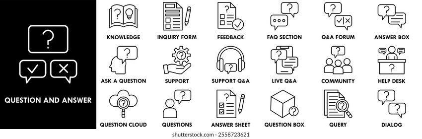 Question and Answer icon collection set. Containing design question, answer, ask, information, faq, problem, help