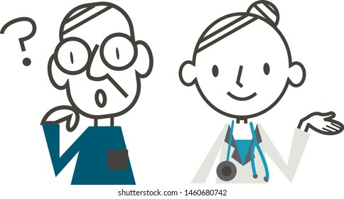 question & answer icon, elderly man &doctor