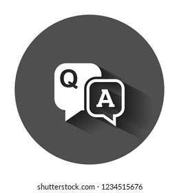 Question and answer icon in flat style. Discussion speech bubble vector illustration with long shadow. Question, answer business concept.