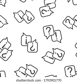 Question and answer icon in flat style. Dialog speech bubble vector illustration on white isolated background. Forum chat seamless pattern business concept.