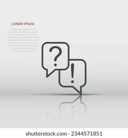 Question and answer icon in flat style. Dialog speech bubble vector illustration on white isolated background. Forum chat business concept.