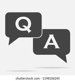  Question answer icon on gray background.  Flat image speech bubbles question and answer with  shadow. Layers grouped for easy editing illustration. For your design.