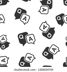 Question and answer icon seamless pattern background. Discussion speech bubble vector illustration. Chat symbol pattern.