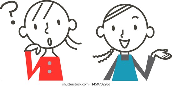 question & answer icon, woman & salesperson