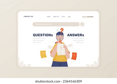 Question answer illustration on header FAQ website page template