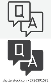 Letras de pregunta y respuesta en burbujas de discurso conjunto de iconos de estilo diferente. Versiones de líneas, contornos e iconos sólidos. Signo y Vector de trazo editables. Icono de control de calidad.