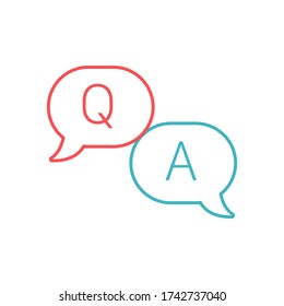 Línea de preguntas y respuestas e icono de glifo, e aprendizaje y educación, símbolo de chat de burbuja de habla. Ilustración vectorial de material aislada en fondo blanco.