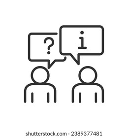 Question and answer, linear icon. Dialogue, two people talking, one person asks the other answers. Counselling. Line with editable stroke