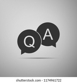 Question And Answer Mark In Speech Bubble Icon Isolated On Grey Background. Q And A Symbol. Flat Design. Vector Illustration