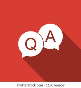 Question And Answer Mark In Speech Bubble Icon Isolated With Long Shadow. Q And A Symbol. Flat Design. Vector Illustration