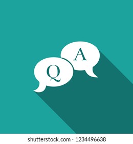 Question and Answer mark in speech bubble icon isolated with long shadow. Q and A symbol. Flat design. Vector Illustration