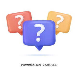 Question and answer Message box with question mark icon. 3D bubble box ask faq, chat, think or request. Q and A support, online helpdesk