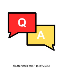 question and answer online symbols in on red and yellow speech bubbles isolated on white background. vector illustration