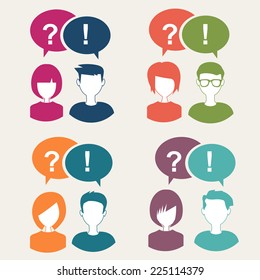 question and answer with people icons set