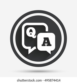 Question answer sign icon. Q&A symbol. Circle flat button with shadow and border. Vector