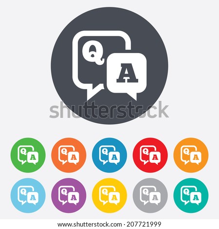 Question answer sign icon. Q&A symbol. Round colourful 11 buttons. Vector