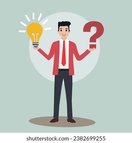 Question and answer, Smart Businessman with Question Mark and Lightbulb. Answering questions and finding solutions with creative thinking. - Shutterstock ID 2382699255