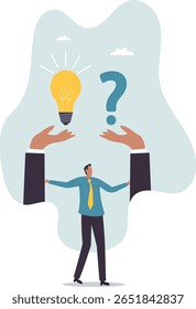 Pergunta e resposta, resolvendo problema ou solução de negócios, pedir resposta ou ideia para resolver dificuldade e problema, conceito de pessoas.