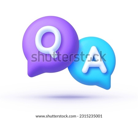 Question and answer speech bubble 3d vector illustration. Purple and blue rectangle push notification. FAQ, information, q and a letter. Vector illustration