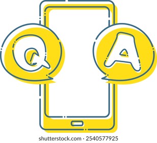 Question and answer speech bubble from blue dashed smartphone