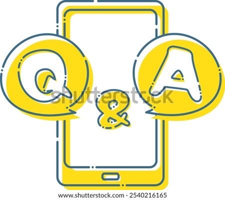 Question and answer speech bubble from blue dashed smartphone