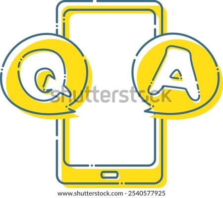 Question and answer speech bubble from blue dashed smartphone