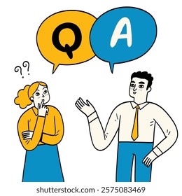 Question and answer from two people, letters Q and A on the bubble. Hand drawing vector illustration