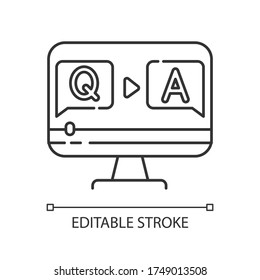 Question And Answer Video Pixel Perfect Linear Icon. Journalist Interview Footage. Thin Line Customizable Illustration. Contour Symbol. Vector Isolated Outline Drawing. Editable Stroke