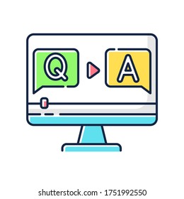 Question and answer video RGB color icon. Journalist interview footage. Blogger Q and A stream. Online quiz. Informational content. Isolated vector illustration