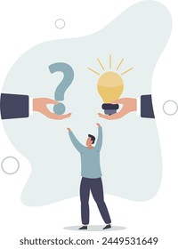 Question and answer,FAQ concept, businessman hand holding question mark with other reply with lightbulb.flat vector illustration.