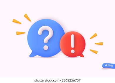 Question and Answers concept in cartoon 3d style.  QA letters - qustions and answers section icon. 3D Web Vector Illustrations.