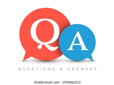 Question and Answers concept illustration template with big circle speech bubbles with QA letters - qustions and answers section icon, header image