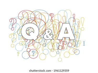 Question and Answers concept illustration template with big Q and A letters - frequentaly qustions and answers section icon, header image made from question and exclamation mark
