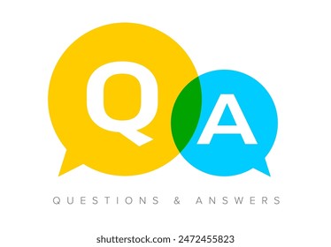 Question and Answers concept illustration template with big circle speech bubbles with QA letters - qustions and answers section icon, header image