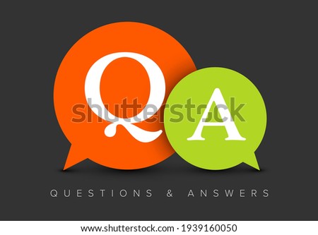 Question and Answers concept illustration template with big green and red circle speech bubbles with QA letters - qustions and answers section icon, header image