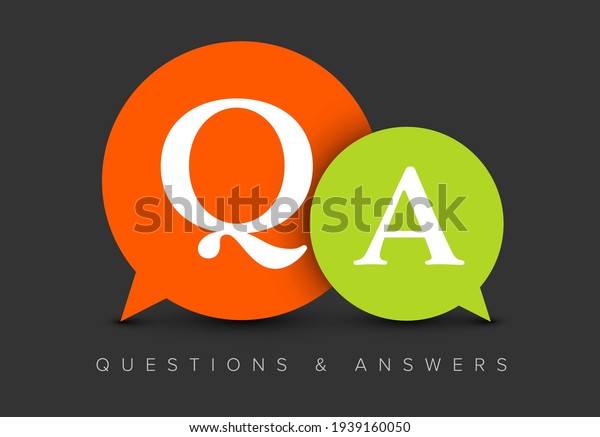 Question and Answers concept\
illustration template with big green and red circle speech bubbles\
with QA letters - qustions and answers section icon, header\
image