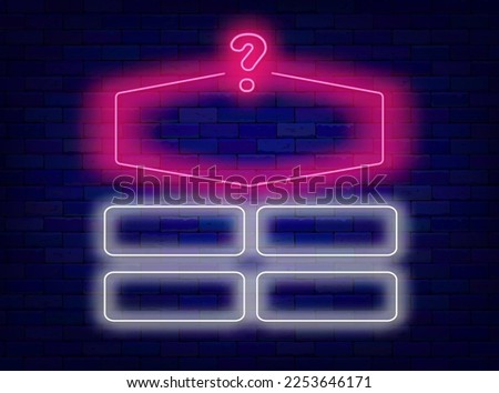Question and answers neon grid template. School test, tv show and exam concept. Quiz design. Shiny banner with space for text. Simple frame. Luminous border. Vector stock illustration
