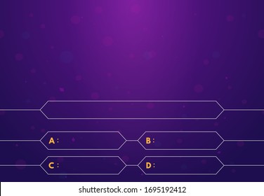 Question and answers template. Quiz game in tv. Gradient background of blue and pink color. Four answers for knowledge exam.