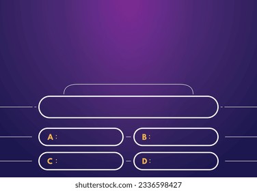 Question and answers template. Quiz game in tv. Gradient background of blue and pink color. Four answers for knowledge exam.